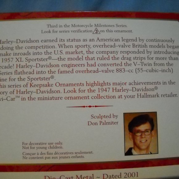 VINTAGE 2001 Hallmark Harley Davidson Ornament 1957 XL Sportster Harley Davidson - Picture 5 of 6
